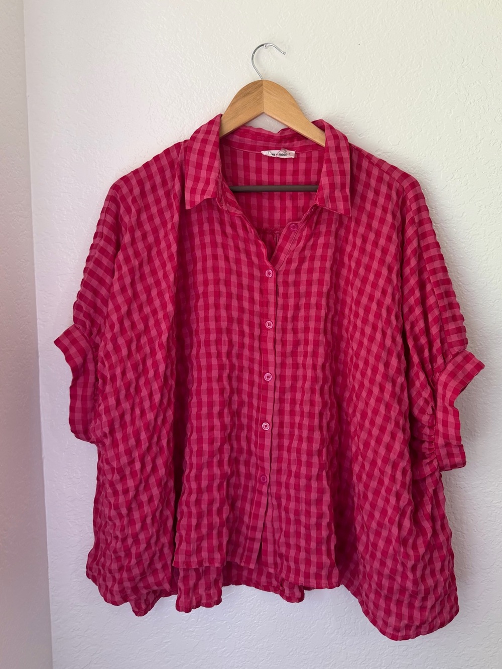 day + moon Women’s Loose Oversized Gingham Blouse
